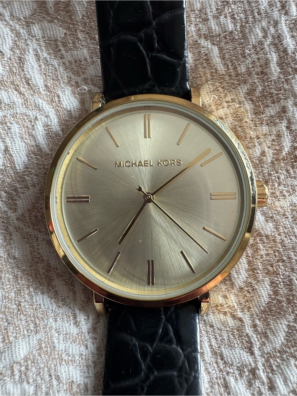 Michael Kors Gold-Tone Dial with Black Croc Leather Strap